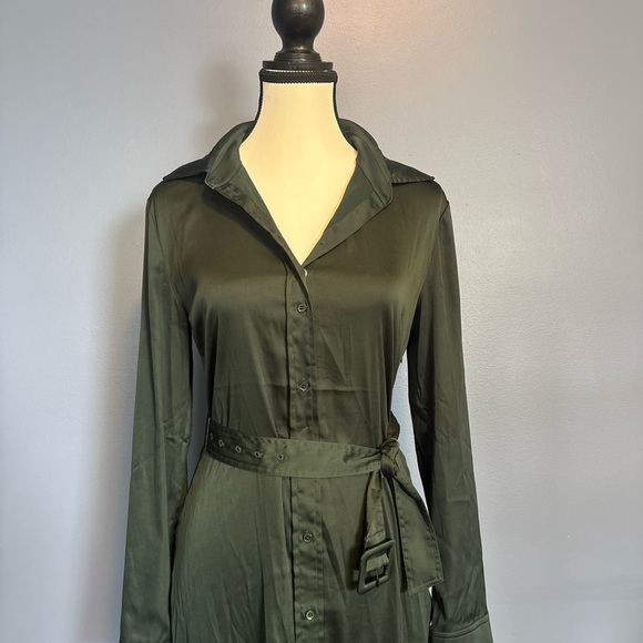 Aritzia Babaton Forest Green Button-Up Midi Dress w/ Belt size 2 - Picture 4 of 11